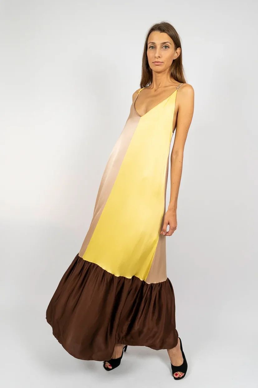 Платье-сарафан шёлковое с воланом color block