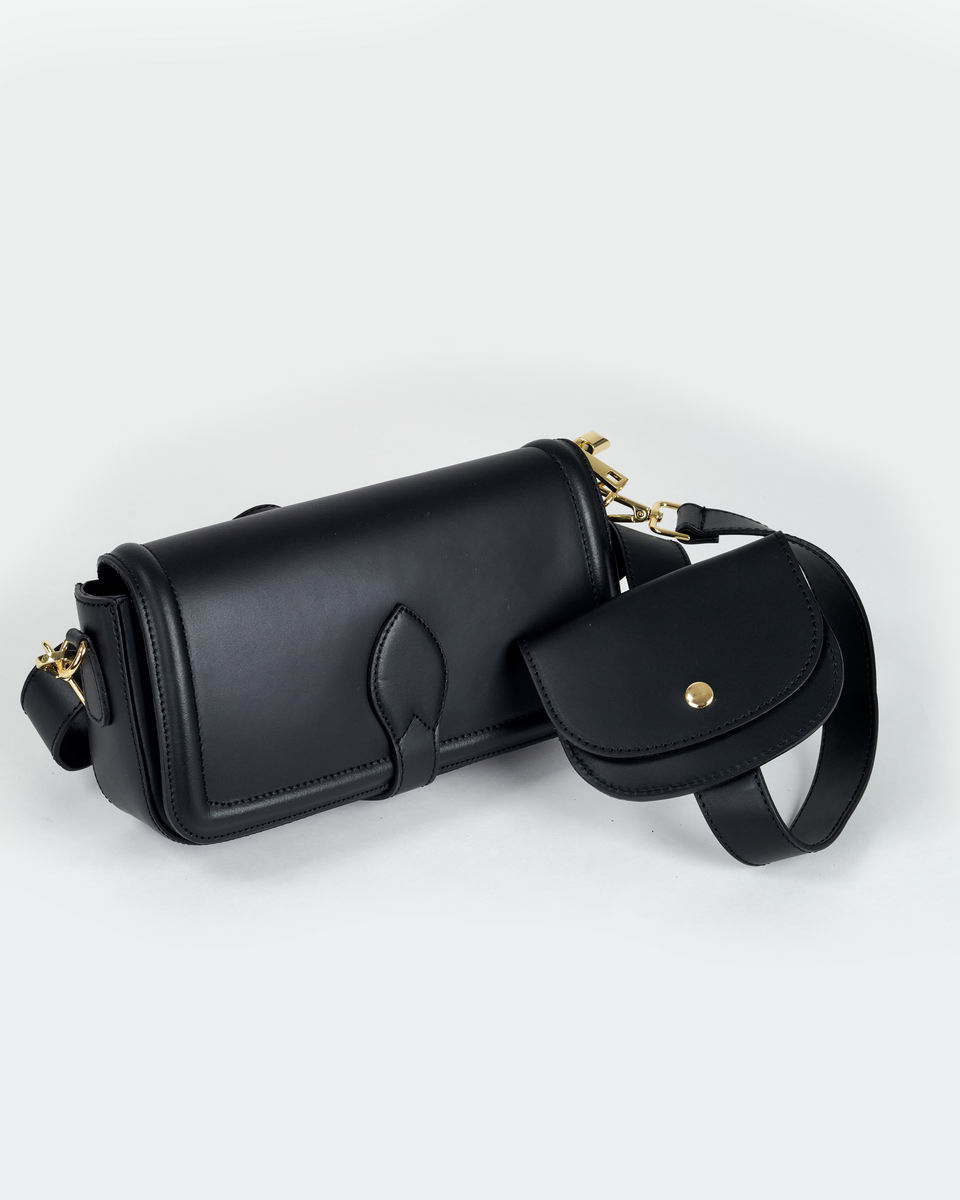 Двойная сумка-кроссбоди с пристегивающимся кошельком черного цвета