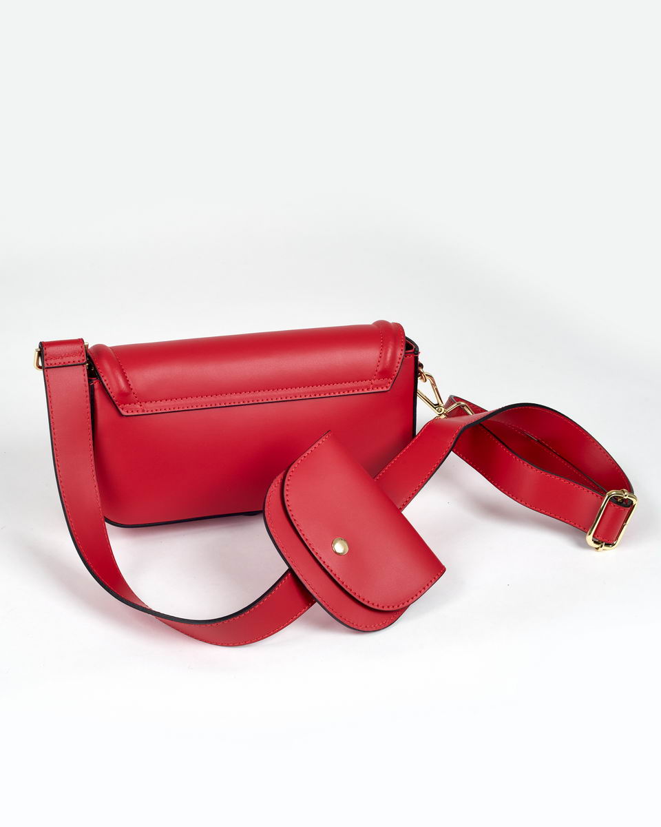 Двойная сумка-кроссбоди с пристегивающимся кошельком ярко-красного цвета